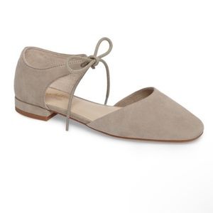 Seychelles Prospect Flats, Grey Neutral Suede Leather, Ankle Tie Rounded Toe